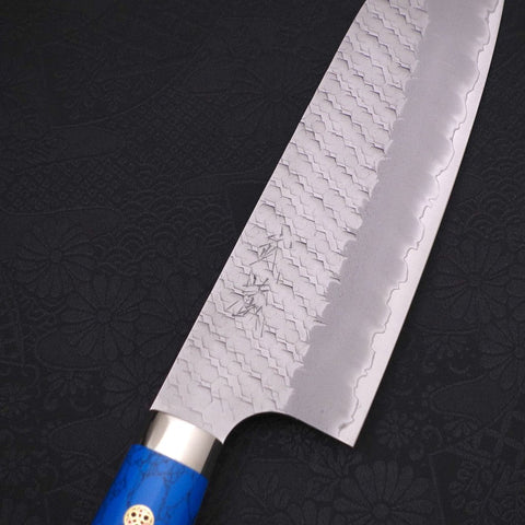 Santoku SG-2 Tsuchime Manche en Turquoise Bleu 170mm-[Musashi]-[Couteaux de cuisine japonais]
