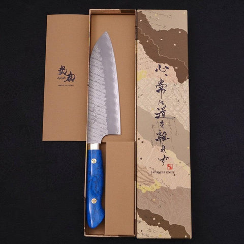Santoku SG-2 Tsuchime Manche en Turquoise Bleu 170mm-[Musashi]-[Couteaux de cuisine japonais]