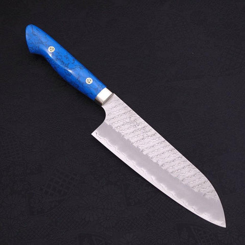 Santoku SG-2 Tsuchime Manche en Turquoise Bleu 170mm-[Musashi]-[Couteaux de cuisine japonais]