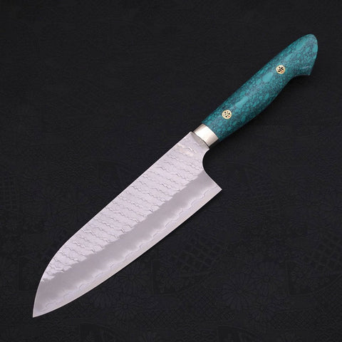 Santoku SG-2 Tsuchime Manche en Turquoise Vert 170mm-[Musashi]-[Couteaux de cuisine japonais]