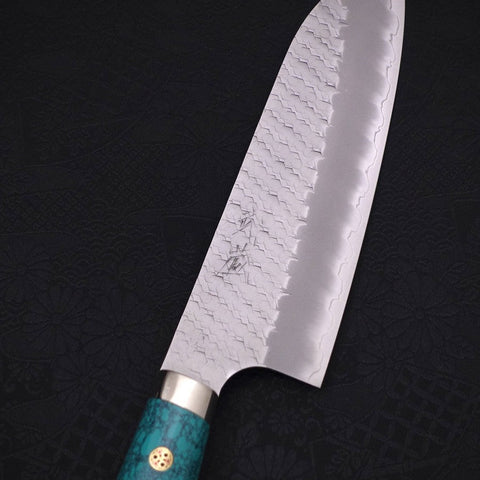 Santoku SG-2 Tsuchime Manche en Turquoise Vert 170mm-[Musashi]-[Couteaux de cuisine japonais]