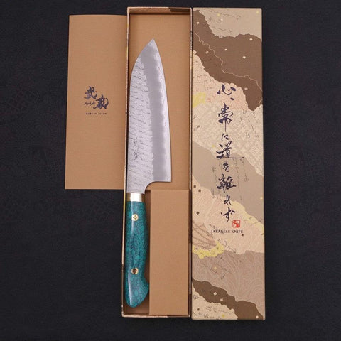 Santoku SG-2 Tsuchime Manche en Turquoise Vert 170mm-[Musashi]-[Couteaux de cuisine japonais]