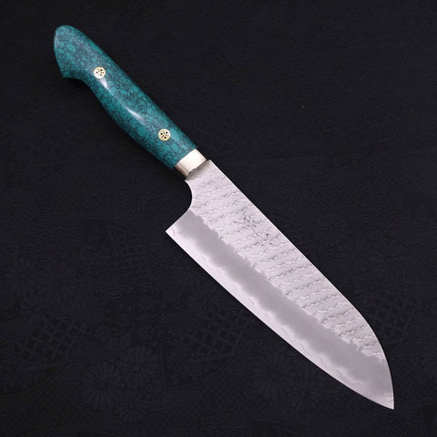 Santoku SG-2 Tsuchime Manche en Turquoise Vert 170mm-[Musashi]-[Couteaux de cuisine japonais]