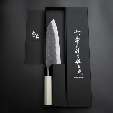 Santoku SK Steel Kurouchi Kurigata Magnolia Handle 165mm (6.5”)-[Musashi]-[Couteaux de cuisine japonais]