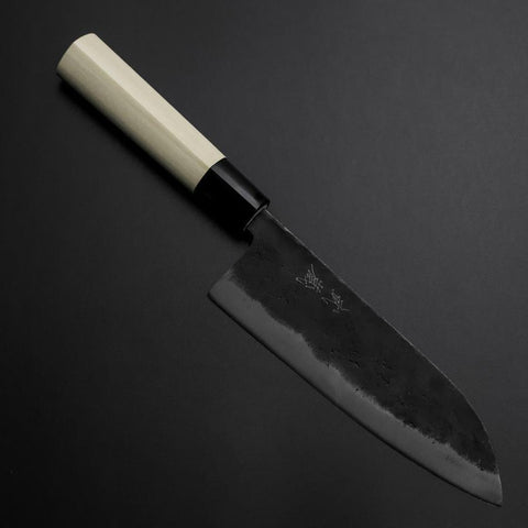 Santoku SK Steel Kurouchi Kurigata Manche en Magnolia 165mm-[Musashi]-[Couteaux de cuisine japonais]