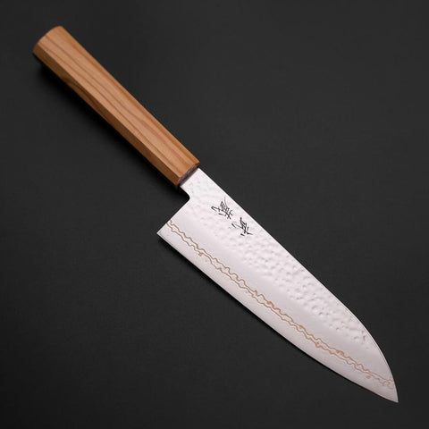 Santoku SLD Damas coloré Tsuchime au Nickel Manche en Olivier 170mm Édition limitée-[Musashi]-[Couteaux de cuisine japonais]