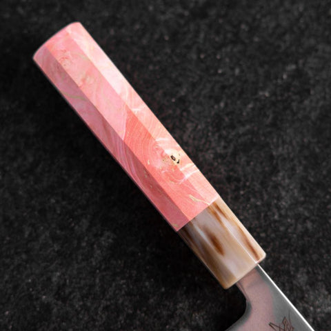 Santoku SLD Miroir Manche en Buffle et Érable Rose Foncé 170mm-[Musashi]-[Couteaux de cuisine japonais]