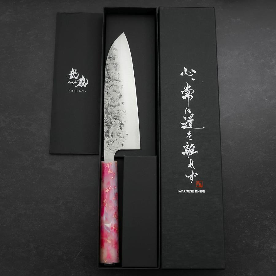 Santoku SLD Nashiji Washi Manche Océan Rose Sakura et Or 165mm-[Musashi]-[Couteaux de cuisine japonais]