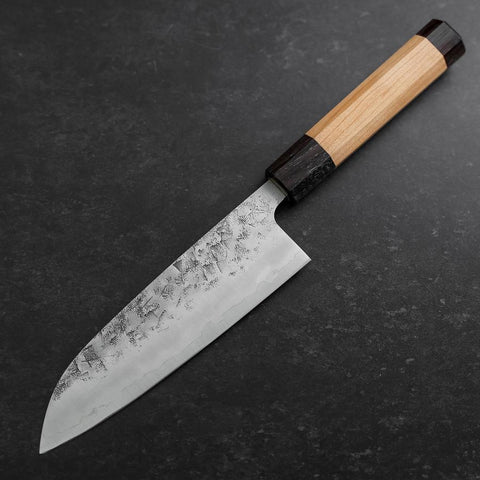 Santoku SLD Nashiji Washi Manche en Cerisier et Doubles Embouts en Bois de Rose 165mm-[Musashi]-[Couteaux de cuisine japonais]
