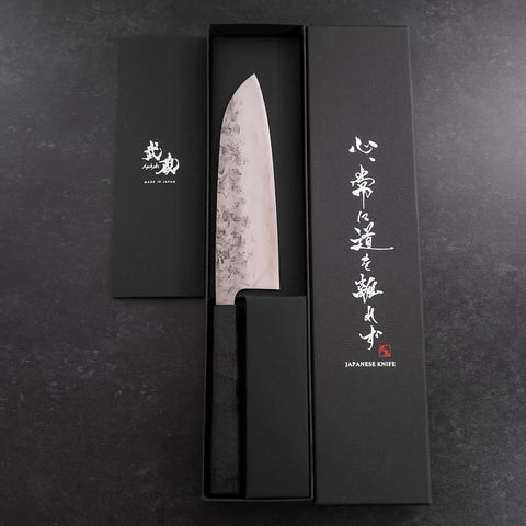 Santoku SLD Nashiji Washi Manche en Ishime Noir 165mm-[Musashi]-[Couteaux de cuisine japonais]