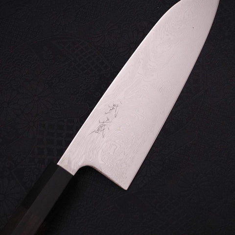 Santoku SLD Nickel en Vagues Damas Manche en Buffle et Ébène 165mm-[Musashi]-[Couteaux de cuisine japonais]