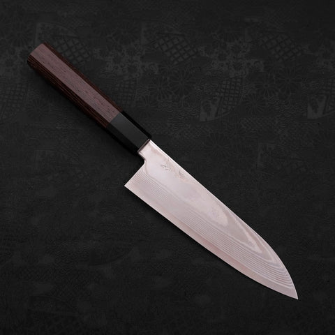 Santoku Silver Steel #3 Damas Manche en Buffle et Bois de Wengé 180mm-[Musashi]-[Couteaux de cuisine japonais]