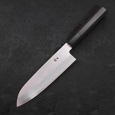 Santoku Silver Steel #3 Kasumi Chokin Samurai Full Moon Buffalo Ebony Handle 170mm-[Musashi]-[Couteaux de cuisine japonais]