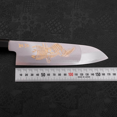 Santoku Silver Steel #3 Kasumi Chokin Samurai Full Moon Buffalo Ebony Handle 170mm-[Musashi]-[Couteaux de cuisine japonais]