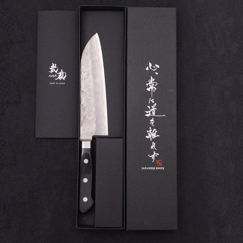 Santoku Silver Steel #3 Nashiji Manche Occidental Noir 165mm-[Musashi]-[Couteaux de cuisine japonais]
