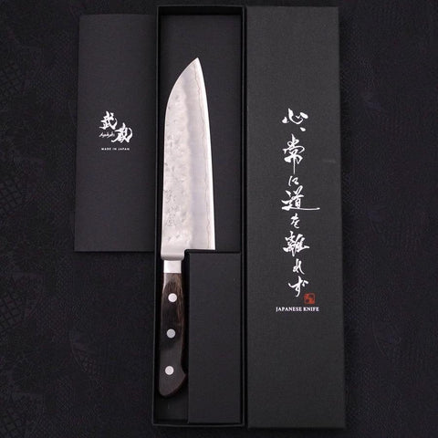 Santoku Silver Steel #3 Nashiji Manche Occidental Noir 165mm-[Musashi]-[Couteaux de cuisine japonais]
