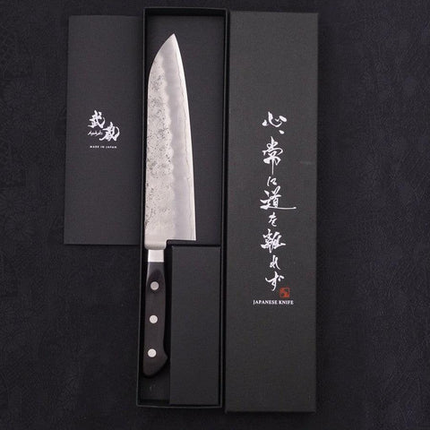 Santoku Silver Steel #3 Nashiji Manche Occidental Noir 180mm-[Musashi]-[Couteaux de cuisine japonais]