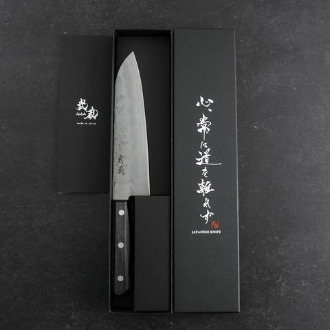Santoku Silver Steel #3 Nashiji Manche Occidental Pourpre 180mm (Tsuba-nashi)-[Musashi]-[Couteaux de cuisine japonais]