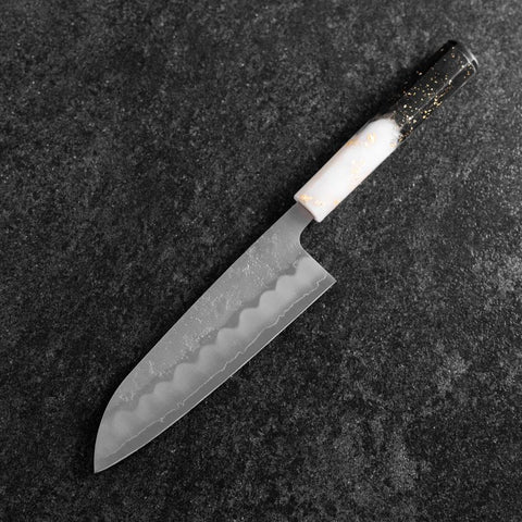 Santoku Silver Steel #3 Nashiji Manche Océan Blanc Noir et Or 165mm-[Musashi]-[Couteaux de cuisine japonais]