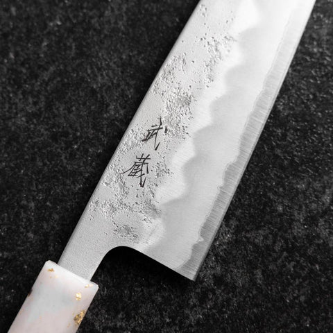 Santoku Silver Steel #3 Nashiji Manche Océan Blanc Noir et Or 165mm-[Musashi]-[Couteaux de cuisine japonais]