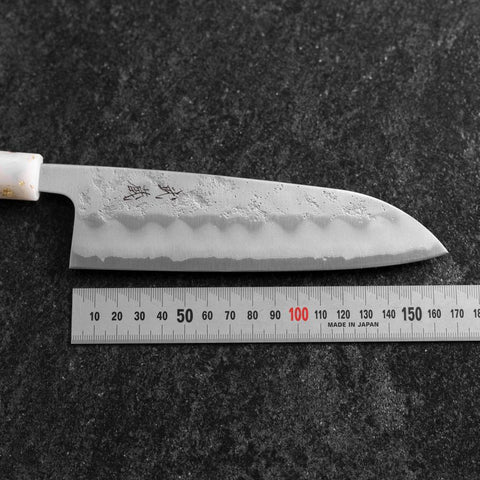 Santoku Silver Steel #3 Nashiji Manche Océan Blanc Noir et Or 165mm-[Musashi]-[Couteaux de cuisine japonais]