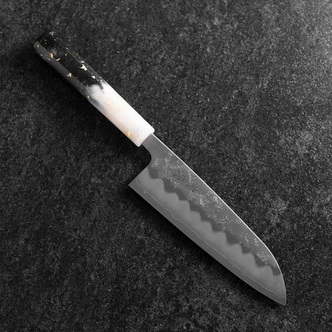 Santoku Silver Steel #3 Nashiji Manche Océan Blanc Noir et Or 165mm-[Musashi]-[Couteaux de cuisine japonais]