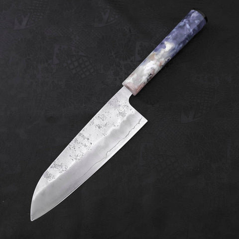 Santoku Silver Steel #3 Nashiji Manche Océan Bleu et Blanc 165mm-[Musashi]-[Couteaux de cuisine japonais]