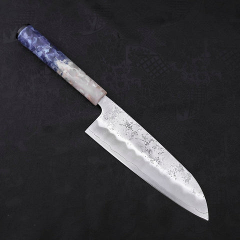 Santoku Silver Steel #3 Nashiji Manche Océan Bleu et Blanc 165mm-[Musashi]-[Couteaux de cuisine japonais]
