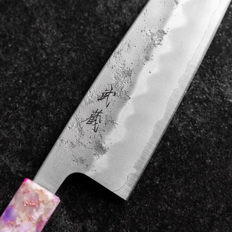 Santoku Silver Steel #3 Nashiji Manche Océan Sakura 165mm-[Musashi]-[Couteaux de cuisine japonais]