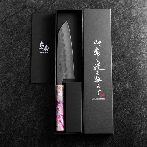 Santoku Silver Steel #3 Nashiji Manche Océan Sakura 165mm-[Musashi]-[Couteaux de cuisine japonais]