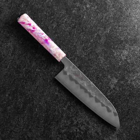 Santoku Silver Steel #3 Nashiji Manche Océan Sakura 165mm-[Musashi]-[Couteaux de cuisine japonais]