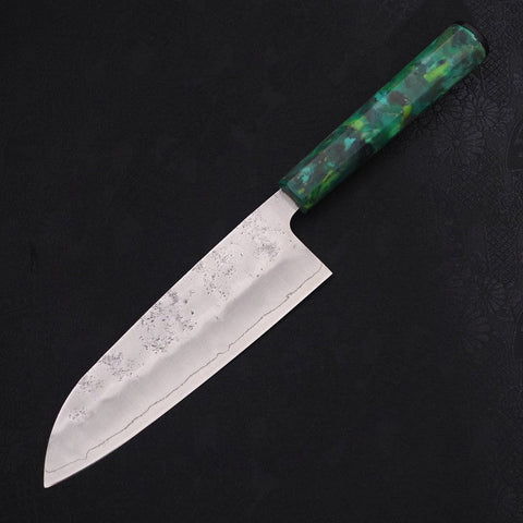 Santoku Silver Steel #3 Nashiji Manche Océan Vert 165mm-[Musashi]-[Couteaux de cuisine japonais]