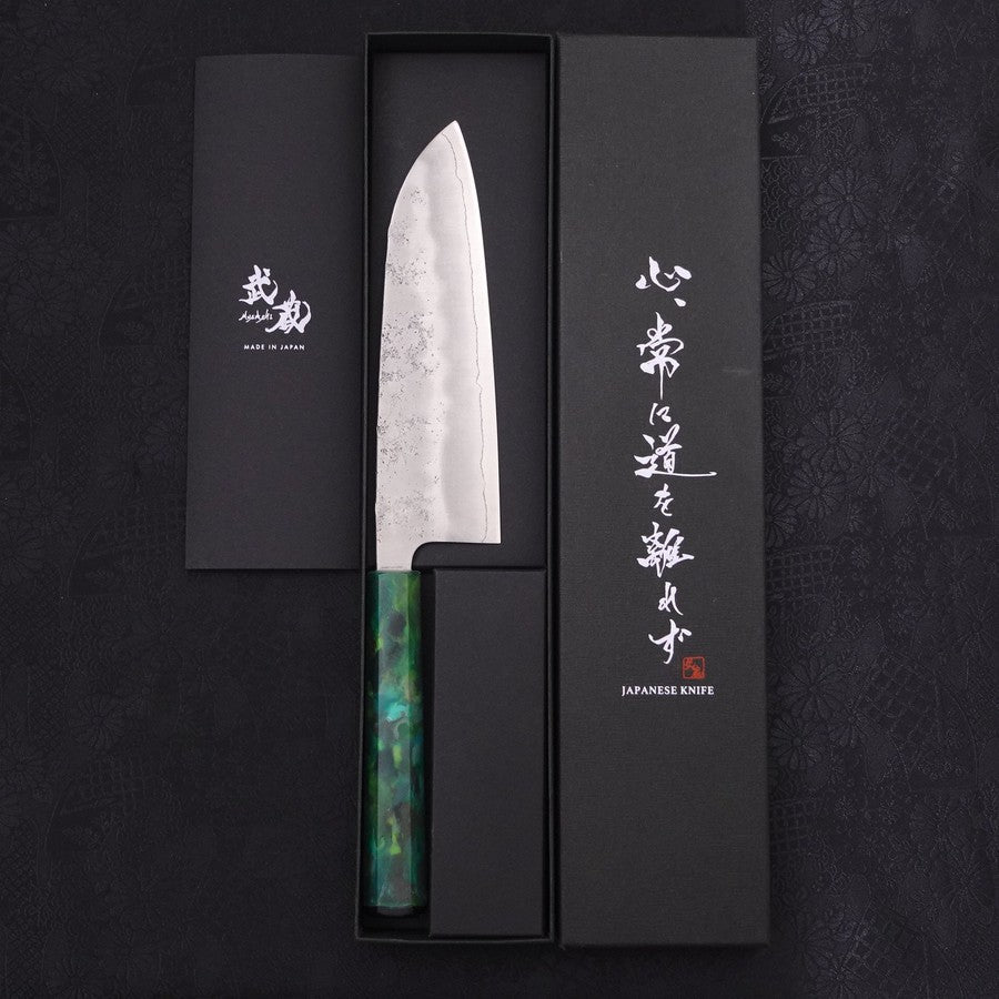 Santoku Silver Steel #3 Nashiji Manche Océan Vert 165mm-[Musashi]-[Couteaux de cuisine japonais]