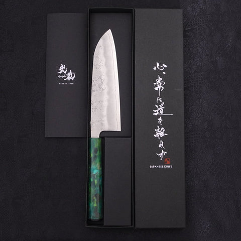 Santoku Silver Steel #3 Nashiji Manche Océan Vert 165mm-[Musashi]-[Couteaux de cuisine japonais]