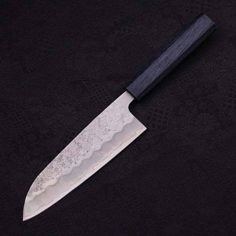 Santoku Silver Steel #3 Nashiji Manche Urushi Bleu Sombre 165mm-[Musashi]-[Couteaux de cuisine japonais]