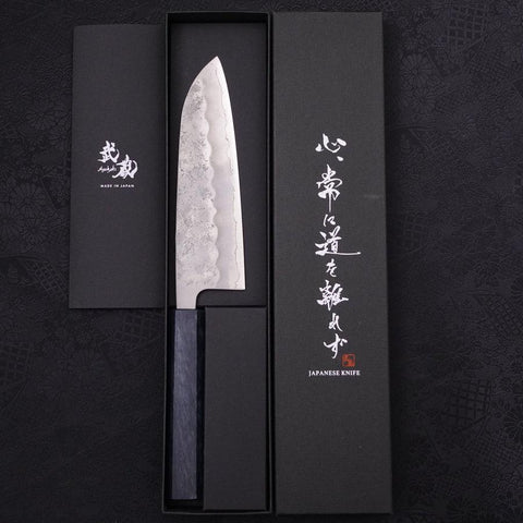 Santoku Silver Steel #3 Nashiji Manche Urushi Bleu Sombre 165mm-[Musashi]-[Couteaux de cuisine japonais]