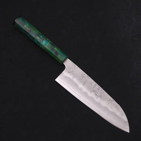 Santoku Silver Steel #3 Nashiji Manche Vert Océan 165mm-[Musashi]-[Couteaux de cuisine japonais]