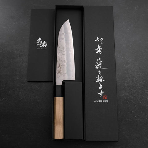 Santoku Silver Steel #3 Nashiji Manche en Buffle et Magnolia 165mm-[Musashi]-[Couteaux de cuisine japonais]