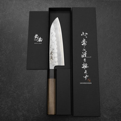 Santoku Silver Steel #3 Nashiji Manche en Noyer 165mm-[Musashi]-[Couteaux de cuisine japonais]