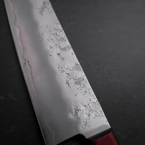 Santoku Silver Steel #3 Nashiji Western Red Handle 180mm (Tsuba-Nashi) (7”)-[Musashi]-[Couteaux de cuisine japonais]