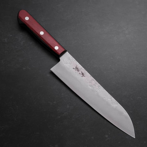 Santoku Silver Steel #3 Nashiji Western Red Handle 180mm (Tsuba-Nashi) (7”)-[Musashi]-[Couteaux de cuisine japonais]