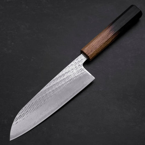 Santoku Silver Steel #3 Nawame Damascus Yaki Urushi Handle 165mm (6.5”)-[Musashi]-[Couteaux de cuisine japonais]