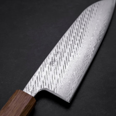 Santoku Silver Steel #3 Nawame Damascus Yaki Urushi Handle 165mm (6.5”)-[Musashi]-[Couteaux de cuisine japonais]