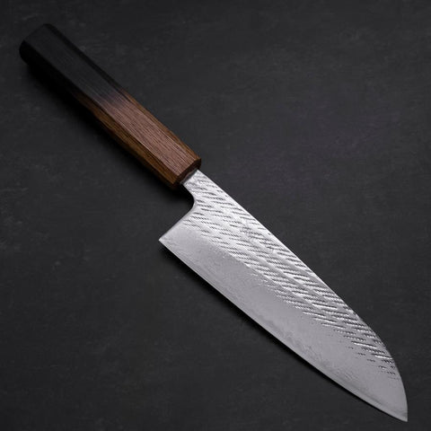 Santoku Silver Steel #3 Nawame Damascus Yaki Urushi Handle 165mm (6.5”)-[Musashi]-[Couteaux de cuisine japonais]