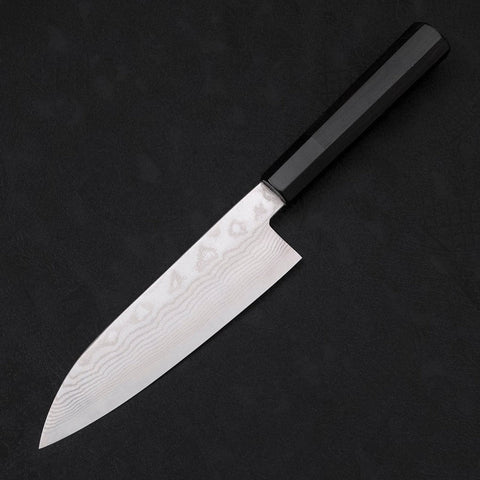 Santoku Silver Steel #3 Nickel en Vagues Damas Manche en Buffle et Ébène 165mm-[Musashi]-[Couteaux de cuisine japonais]