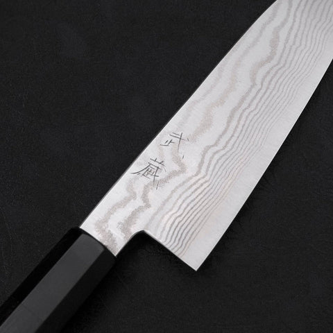 Santoku Silver Steel #3 Nickel en Vagues Damas Manche en Buffle et Ébène 165mm-[Musashi]-[Couteaux de cuisine japonais]