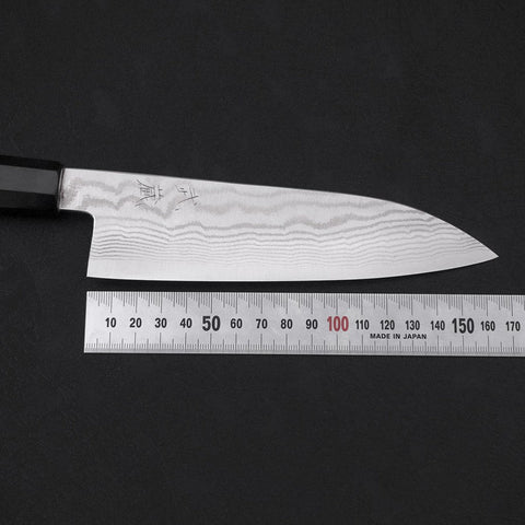 Santoku Silver Steel #3 Nickel en Vagues Damas Manche en Buffle et Ébène 165mm-[Musashi]-[Couteaux de cuisine japonais]