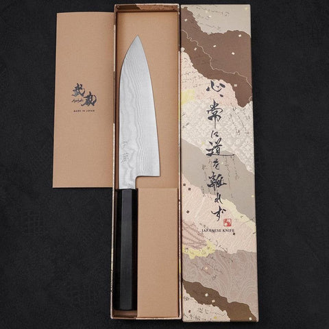 Santoku Silver Steel #3 Nickel en Vagues Damas Manche en Buffle et Ébène 165mm-[Musashi]-[Couteaux de cuisine japonais]