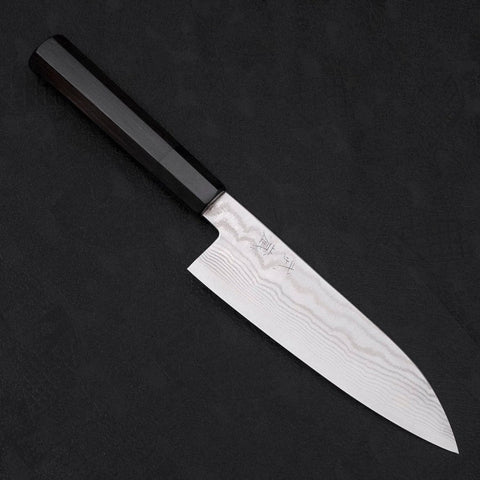 Santoku Silver Steel #3 Nickel en Vagues Damas Manche en Buffle et Ébène 165mm-[Musashi]-[Couteaux de cuisine japonais]