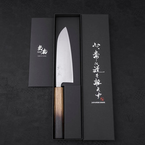 Santoku Silver Steel #3 Poli Manche Yaki Urushi 165mm-[Musashi]-[Couteaux de cuisine japonais]